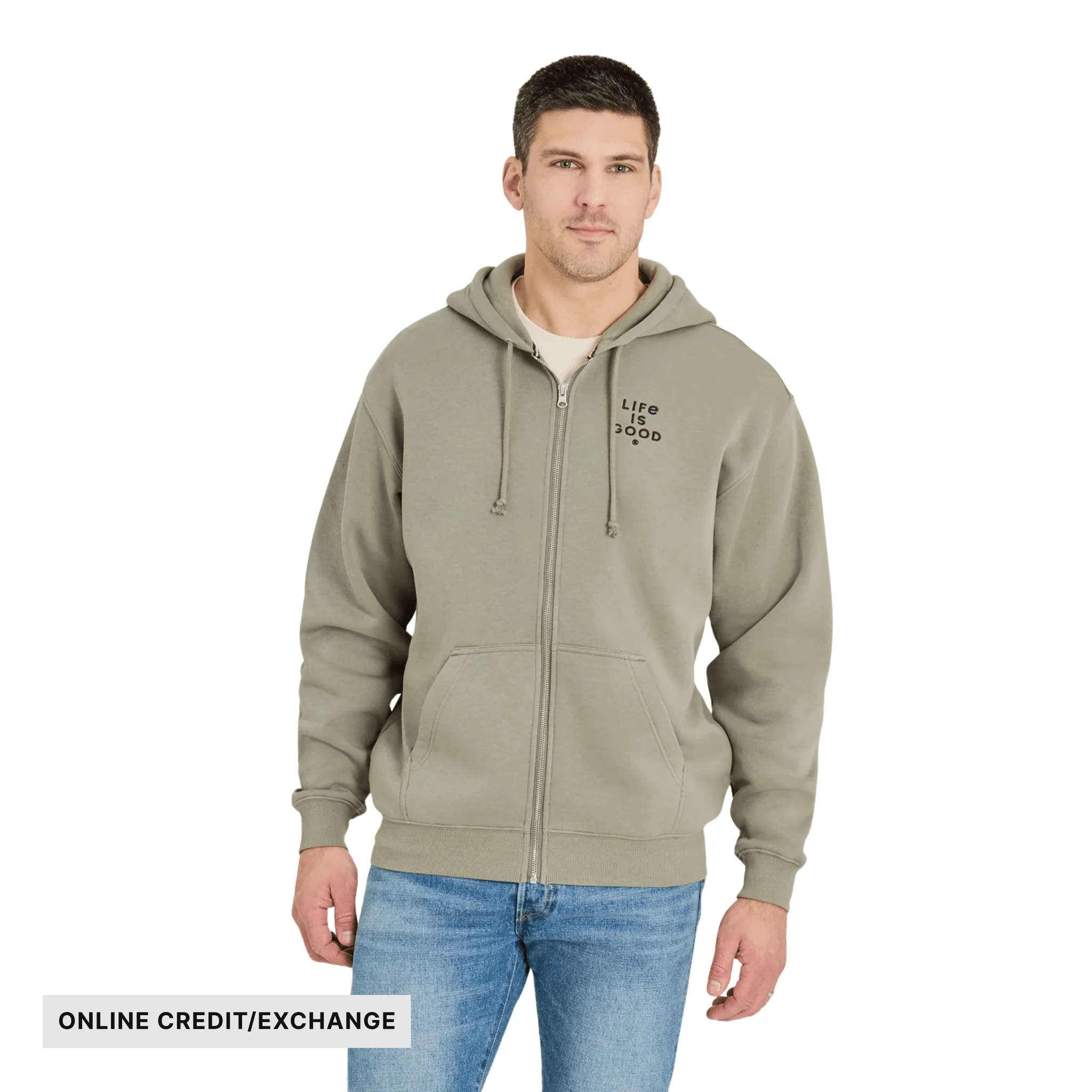 Life Is Good Men's Crafty LIG Stacked Good Vibes Fleece Zip Hoodie - Moss Green