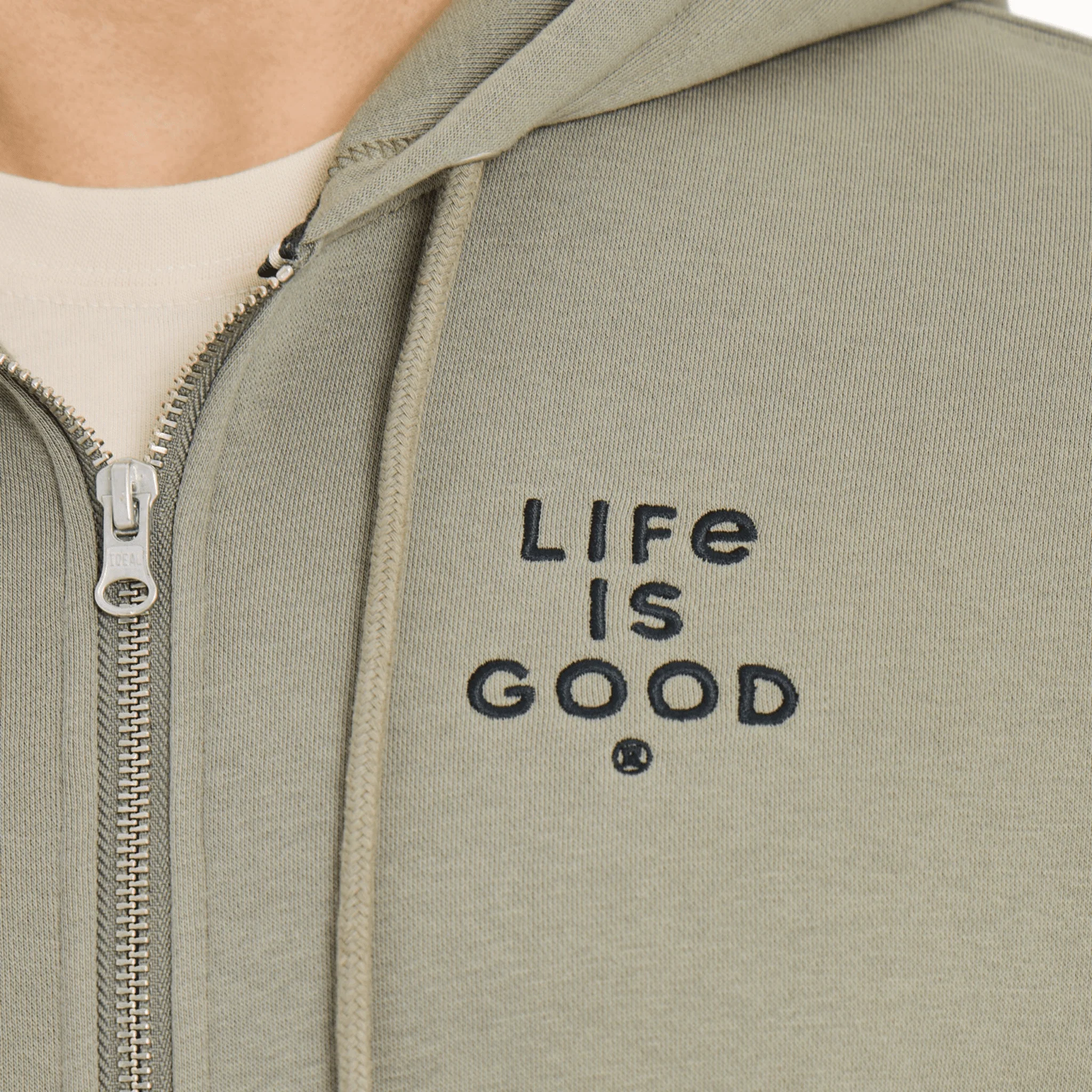 Life Is Good Men's Crafty LIG Stacked Good Vibes Fleece Zip Hoodie - Moss Green - Image 2