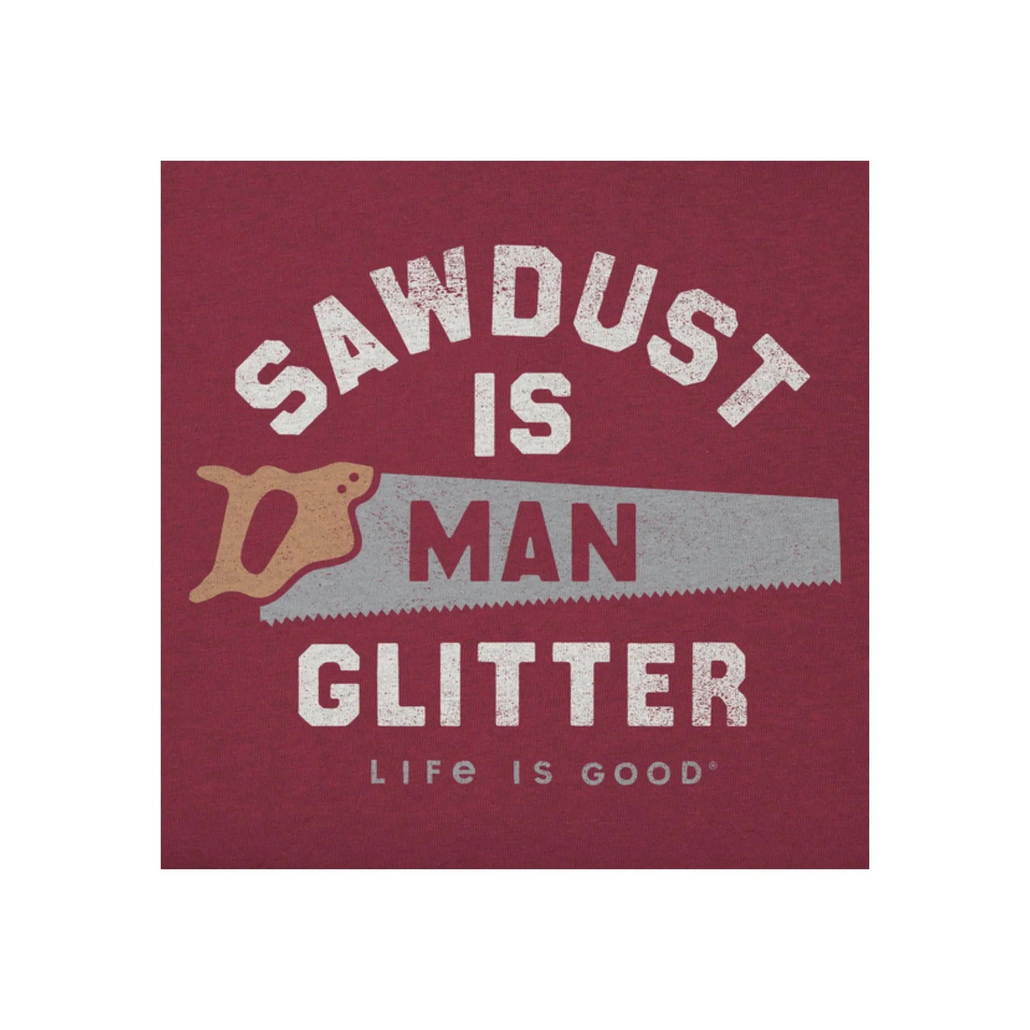 Life Is Good Men's Sawdust is Man Glitter Saw Short Sleeve Tee - Cranberry Red - Image 2
