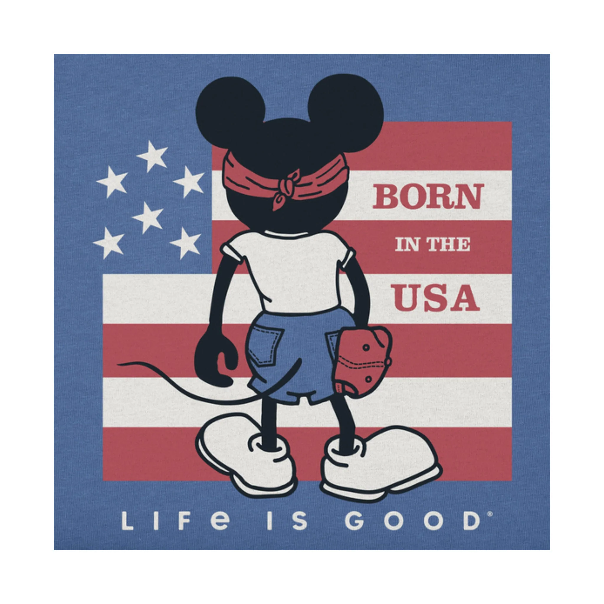 Life Is Good Men's Steamboat Willie Born In The USA Short Sleeve Tee - Vintage Blue - Image 2