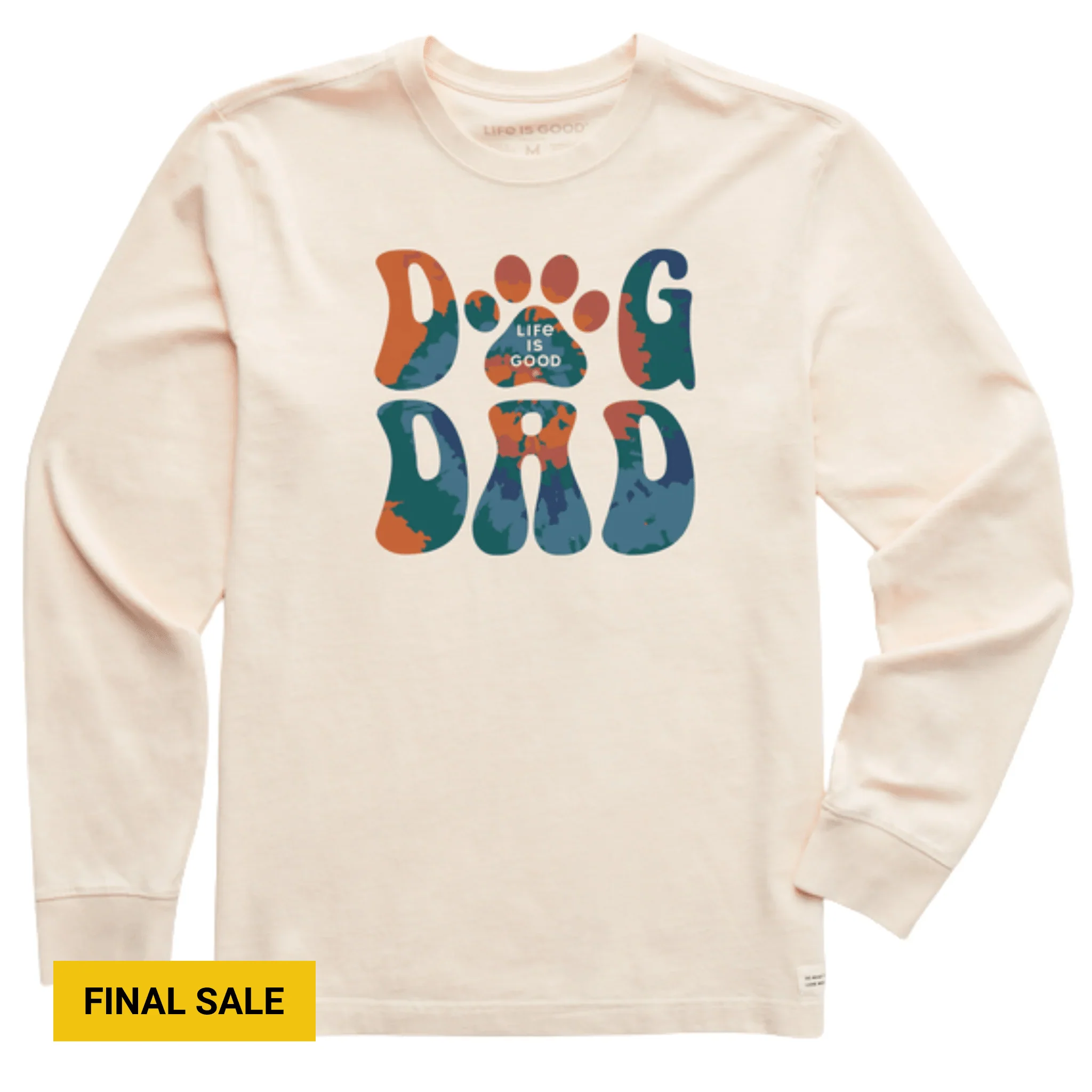 Life Is Good Men's Tie Dye Dog Dad Long Sleeve Crusher Tee - Putty White