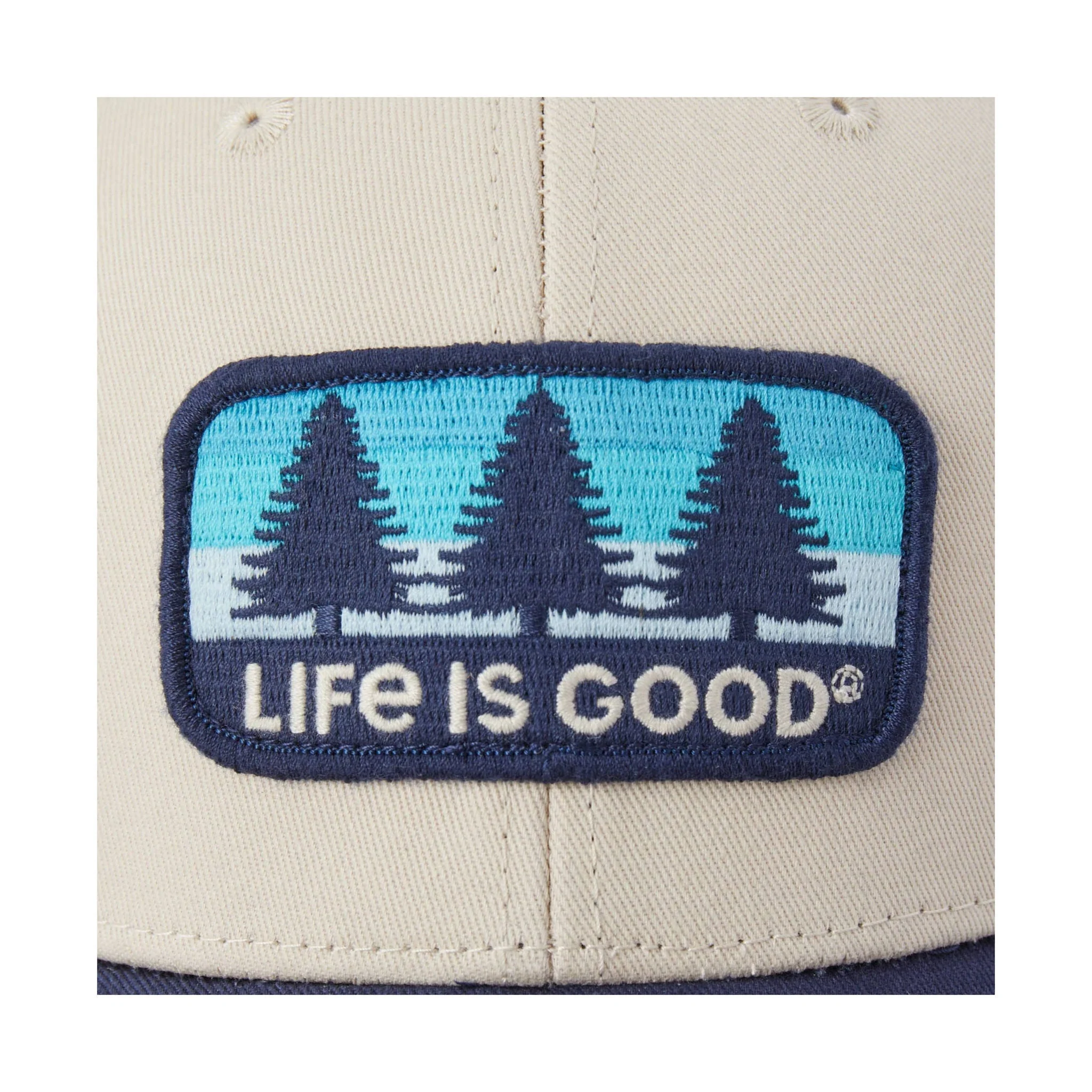 Life Is Good Three Pines Patch Trucker Hat - Birch White - Image 3