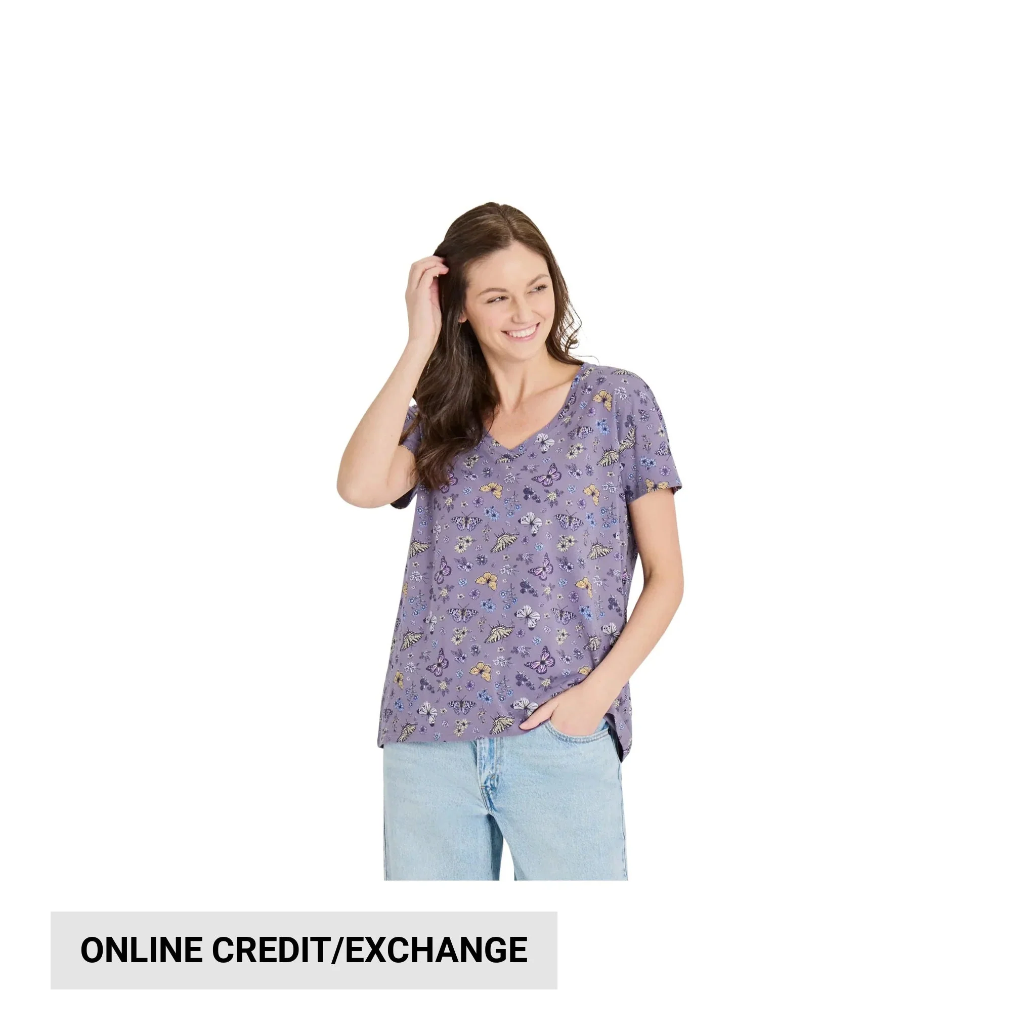 Life Is Good Women's Butterfly Garden Pattern Crusher Lite Easy Vee - Dusk Purple