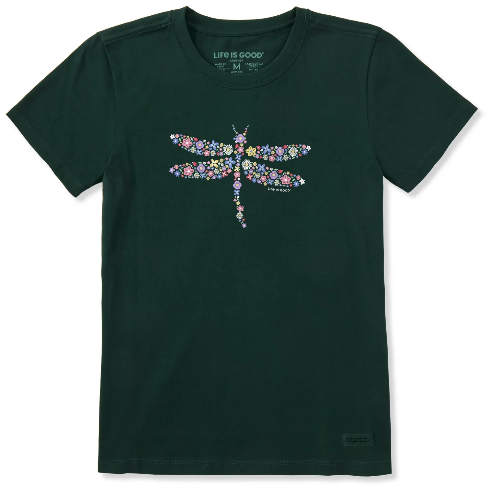 Life Is Good Women's Dragonfly Flowers Short Sleeve Tee - Treeline Green