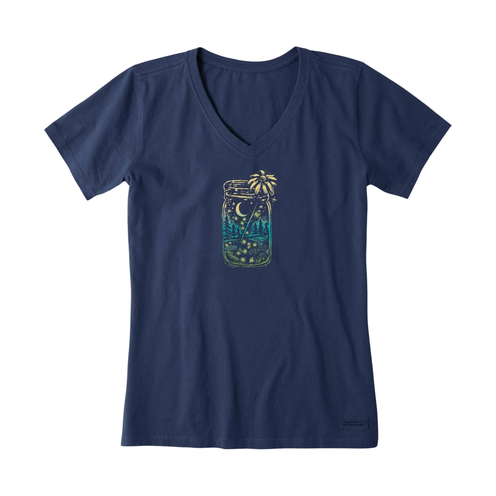 Life Is Good Women's Firefly Moon Jar Short Sleeve Crusher Vee - Darkest Blue