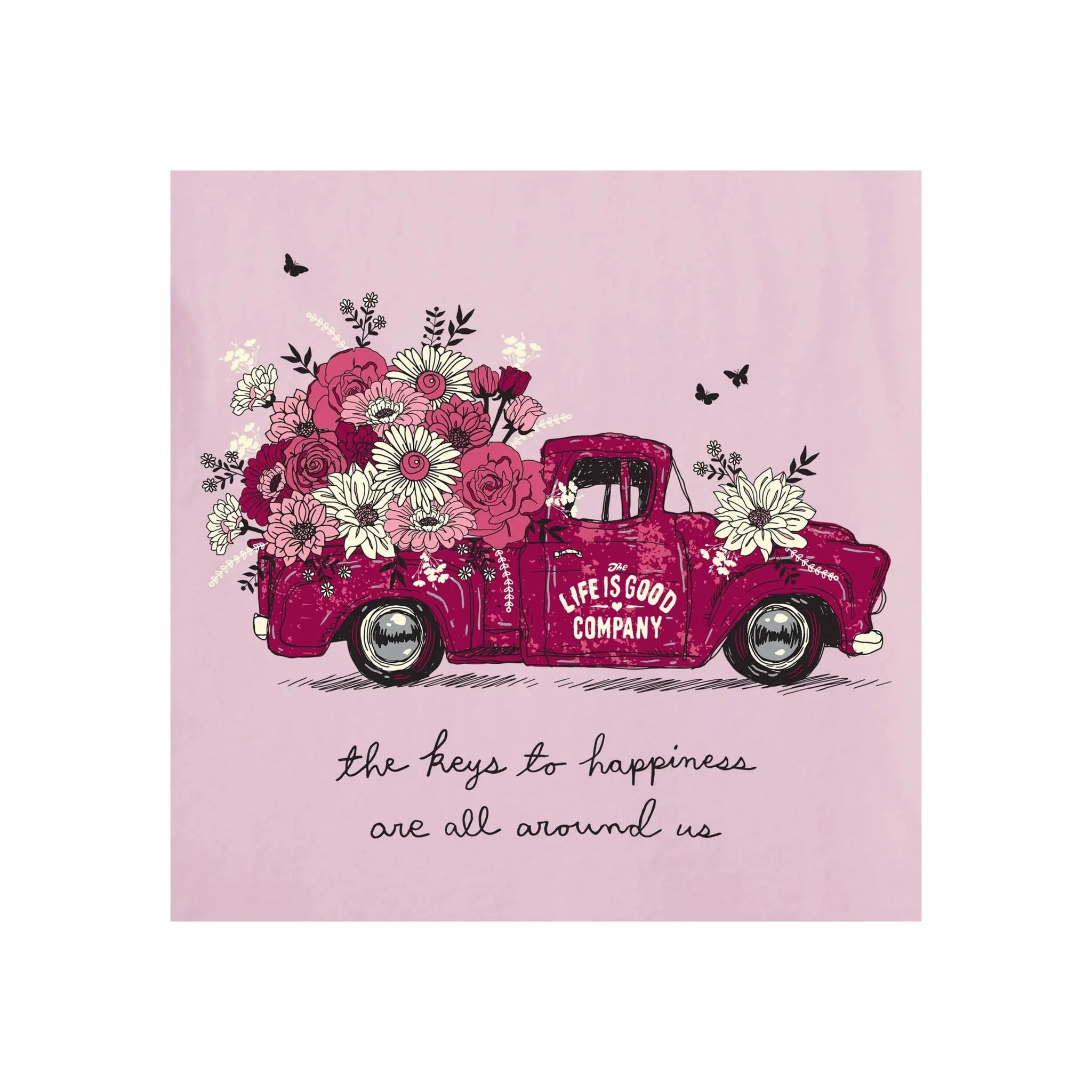 Life Is Good Women's Key To Happiness Floral Pickup Short Sleeve Crusher Vee - Seashell Pink - Image 2