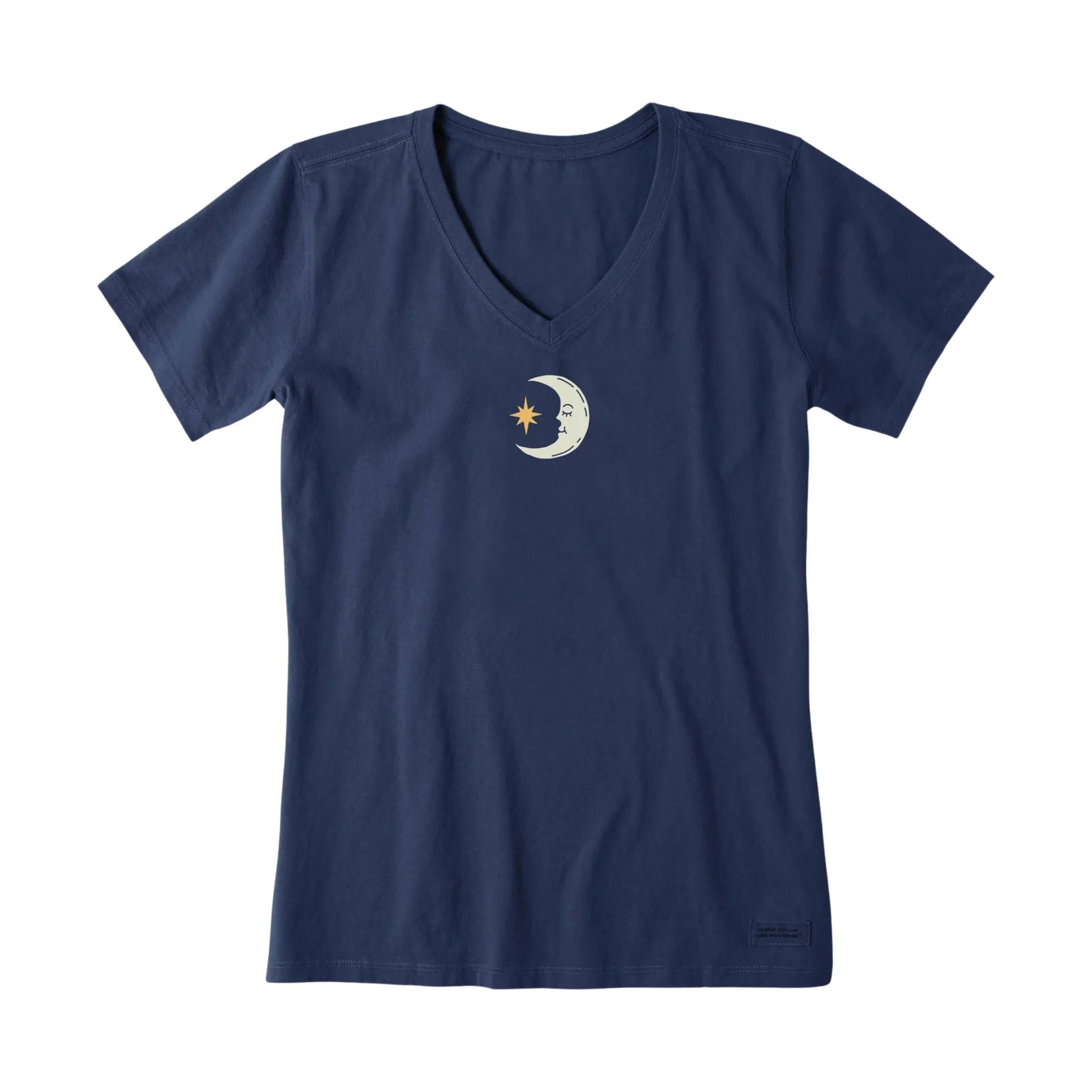 Life Is Good Women's Moon & Star Short Sleeve Crusher Vee - Darkest Blue
