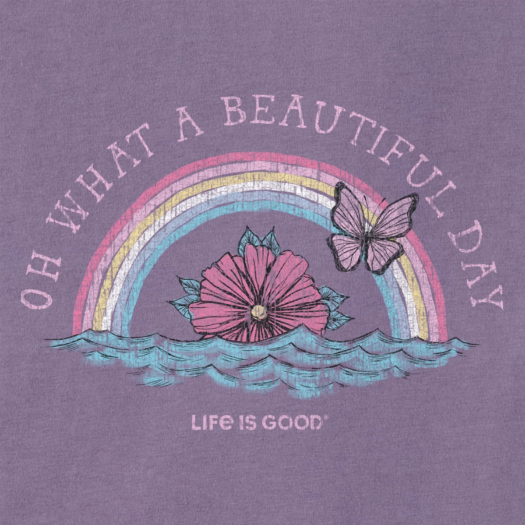 Life Is Good Women's Oh What A Beautiful Day Rainbow Waves Short Sleeve Crusher Vee - Dusk Purple - Image 2