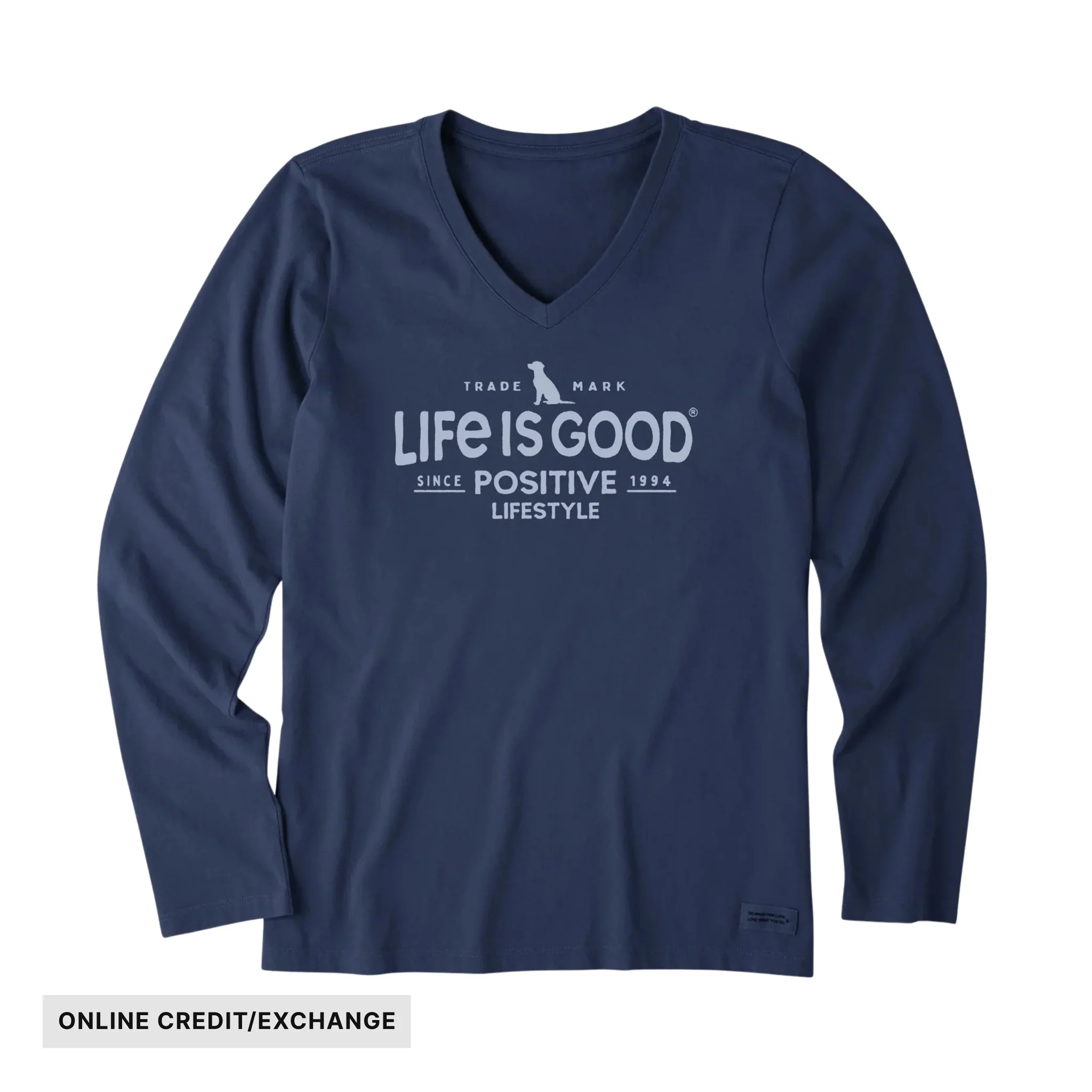 Life Is Good Women's Positive Lifestyle Dog Long Sleeve Crusher Vee - Darkest Blue