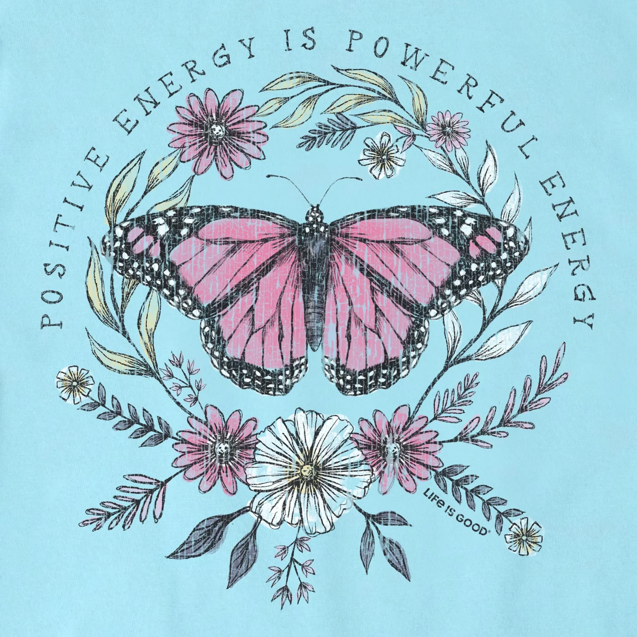 Life Is Good Women's Positive Powerful Energy Butterfly Short Sleeve Crusher Vee - Aqua Blue - Image 2