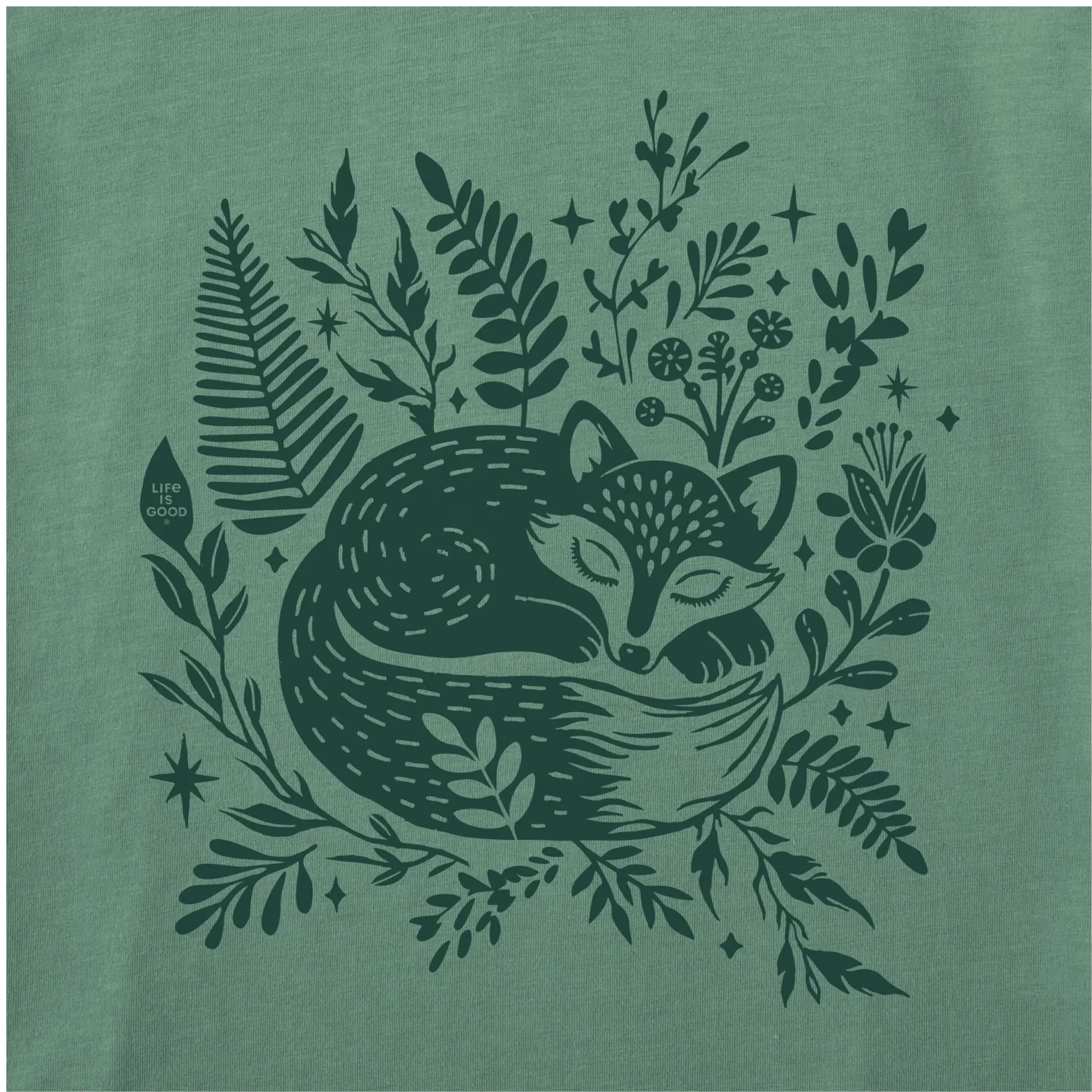 Life Is Good Women's Sleeping Fox On Ferns Short Sleeve Crusher Tee - Granite Green - Image 2