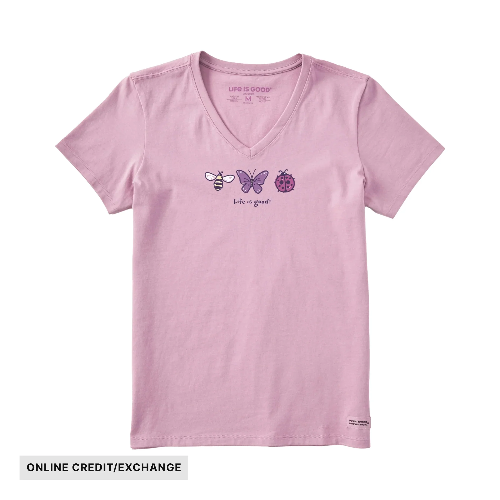 Life Is Good Women's Three Insects Short Sleeve Crusher Vee - Violet Purple
