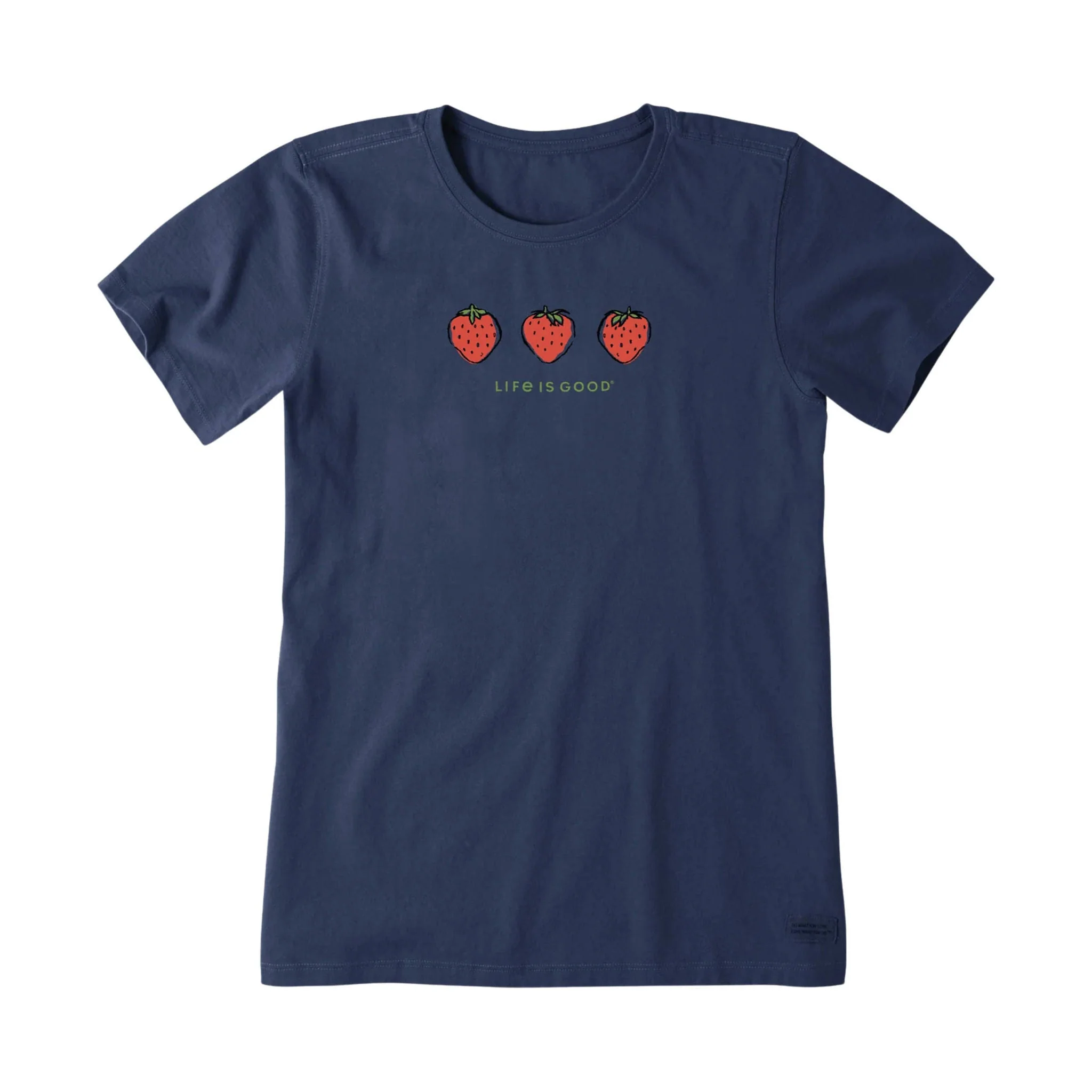 Life Is Good Women's Three Strawberries Short Sleeve Crusher Tee - Darkest Blue