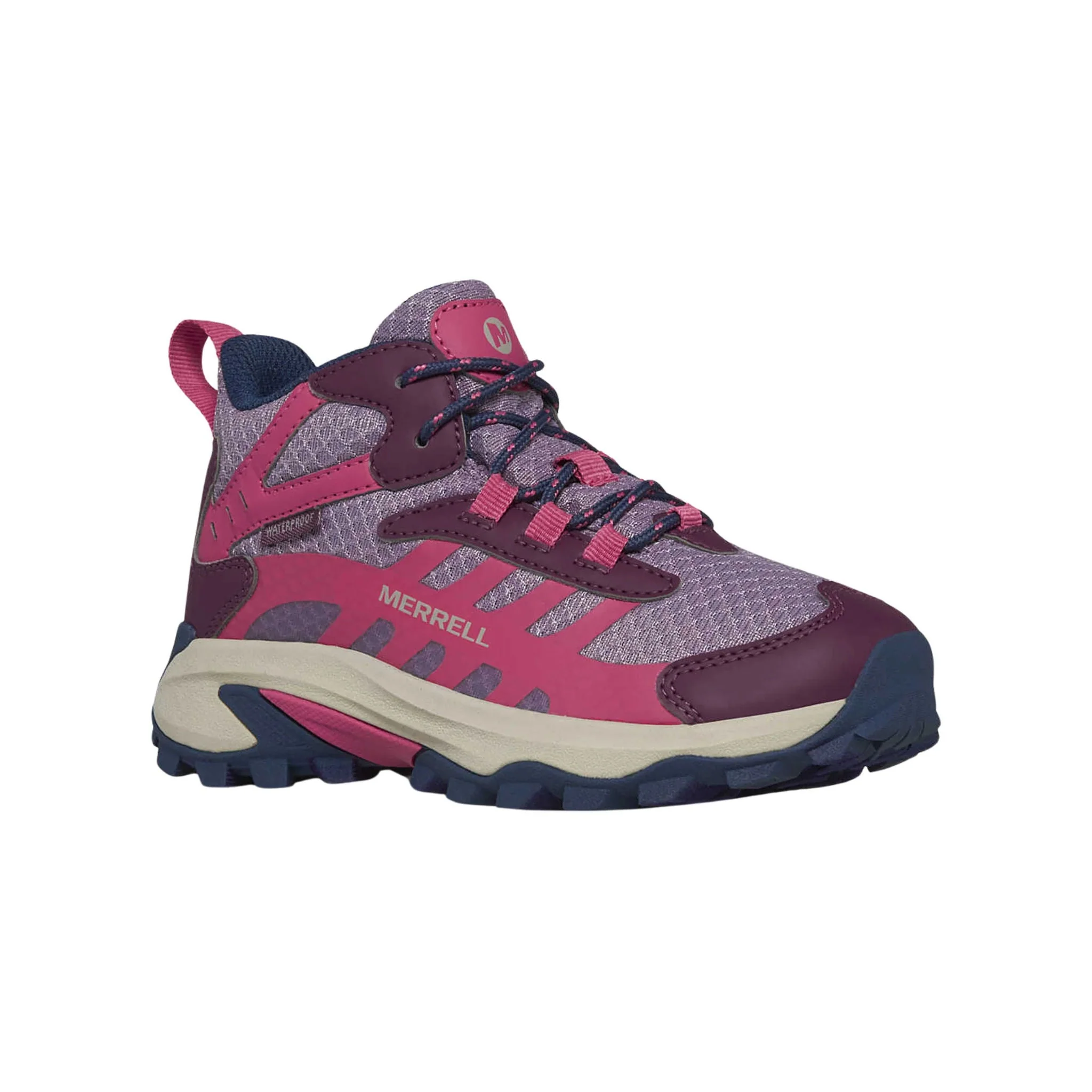 Merrell Big Kids' Moab Speed 2 Mid Waterproof Hiking Boots - Berry/Navy - Image 2