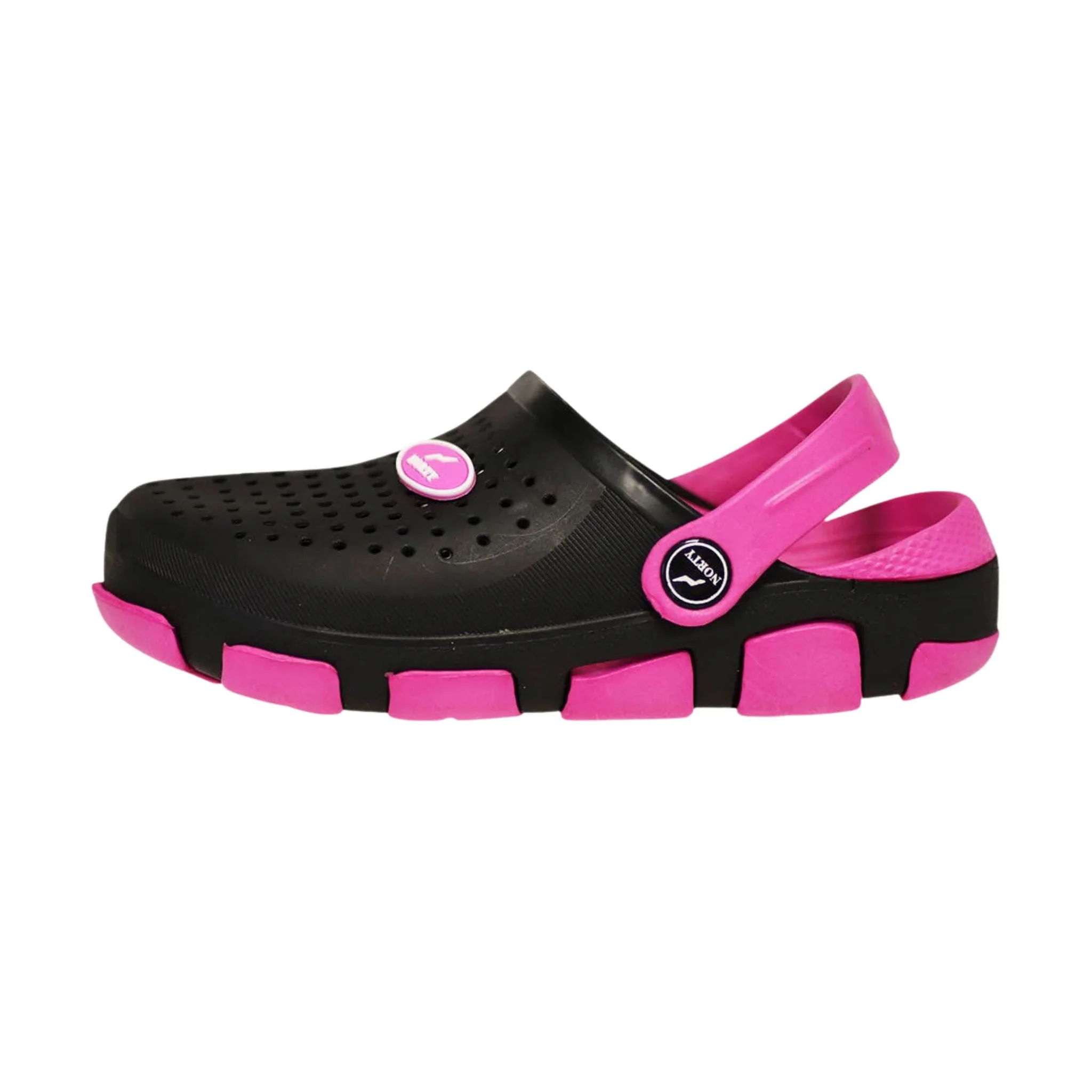 Norty Kids' Clog Sandals - Black/Fuchsia