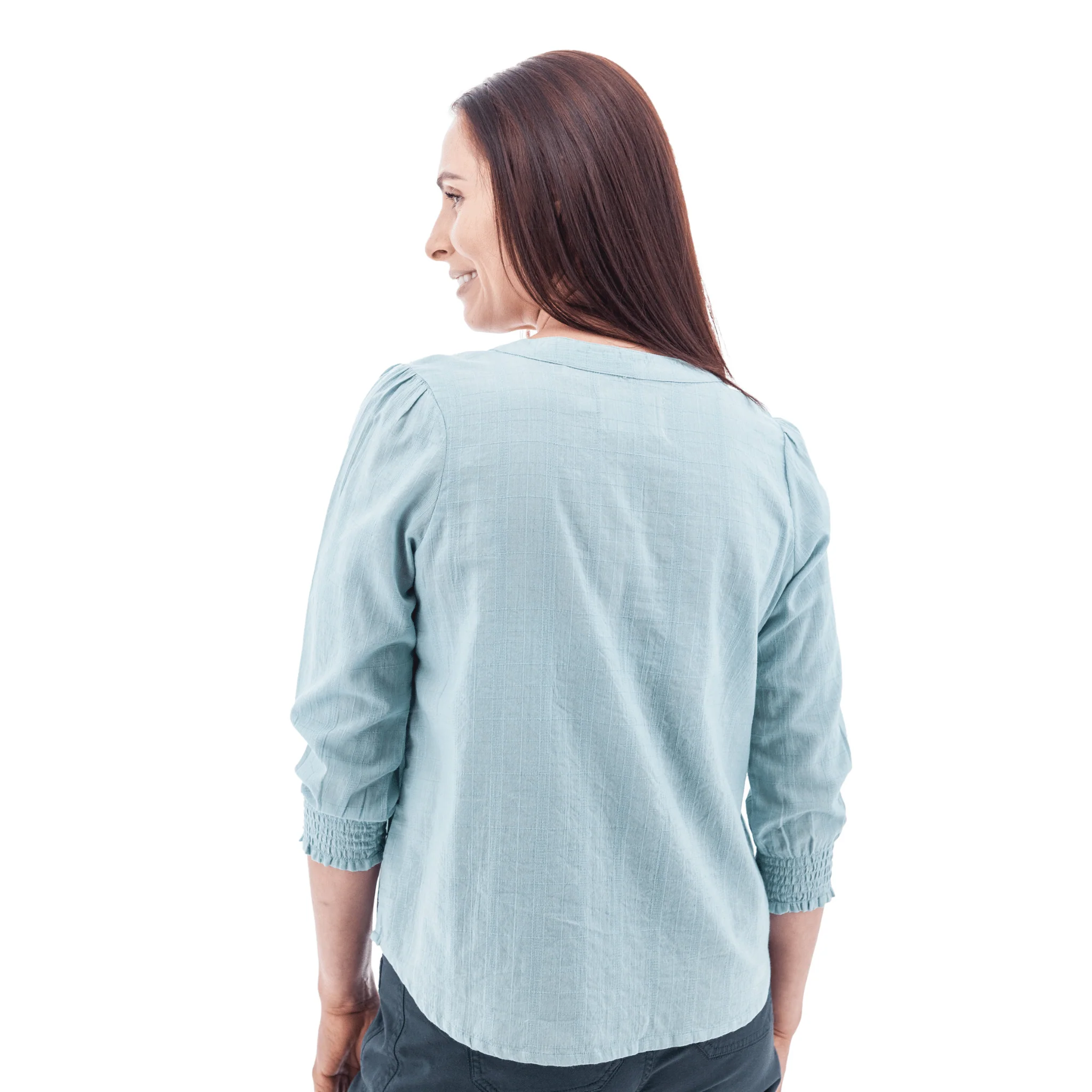 Old Ranch Women's Anna Smocked Sleeve Blouse Shirt - Lt Blue - Image 3