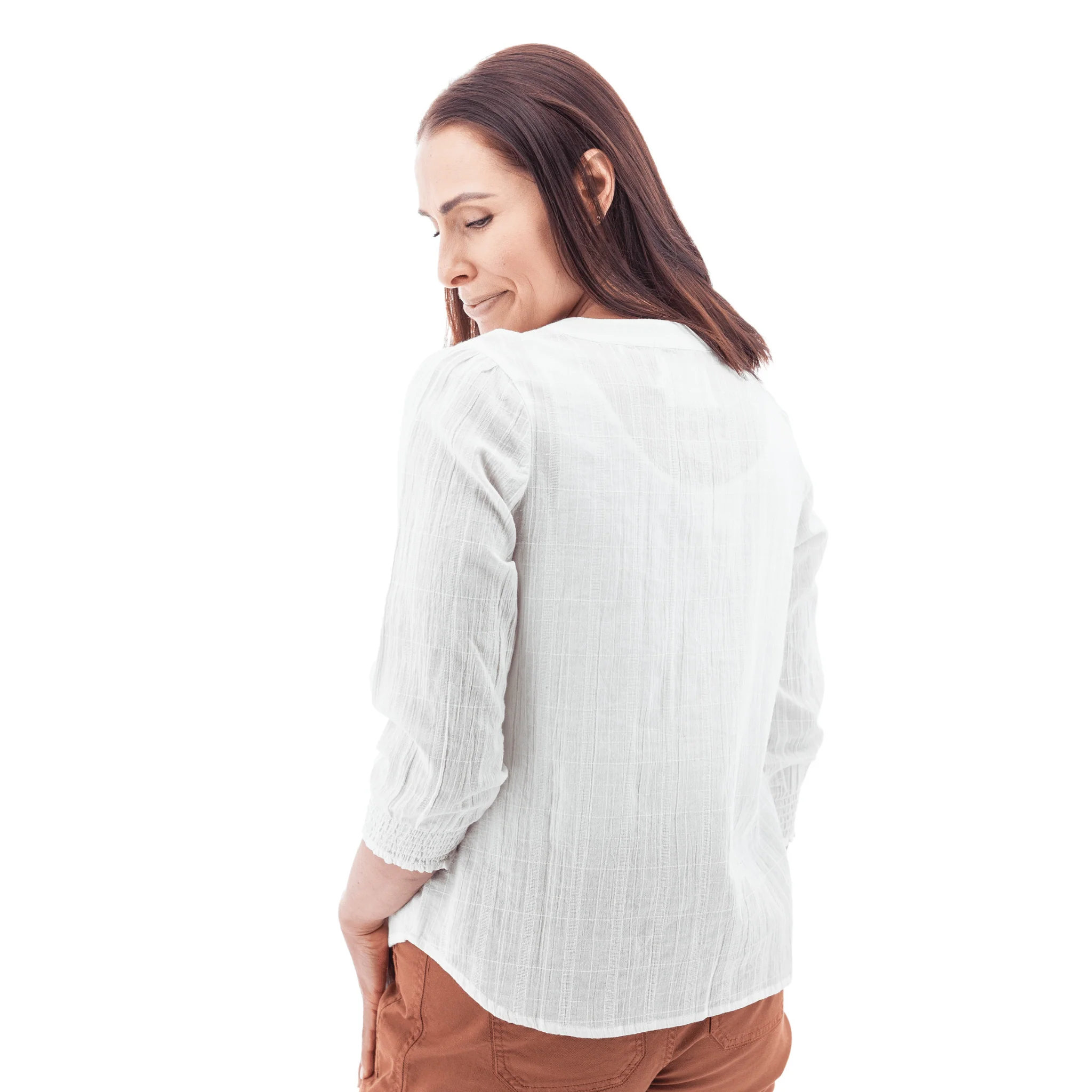 Old Ranch Women's Anna Smocked Sleeve Blouse Shirt - White - Image 2