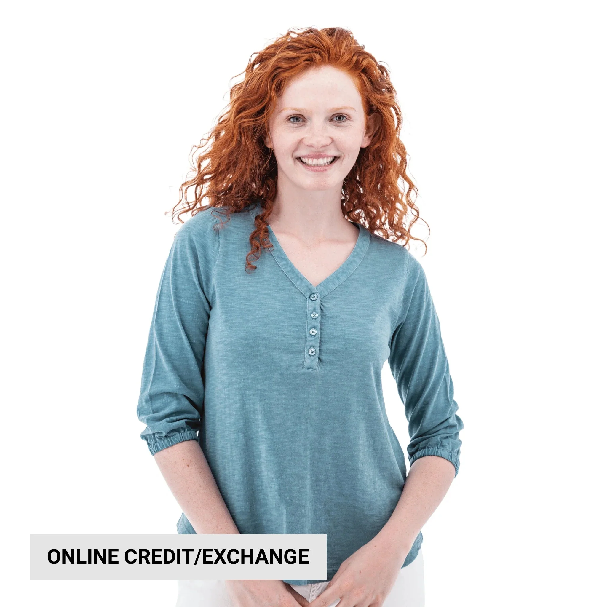 Old Ranch Women's Este Organic Cotton V Neck Henley Top - Provinial Blue