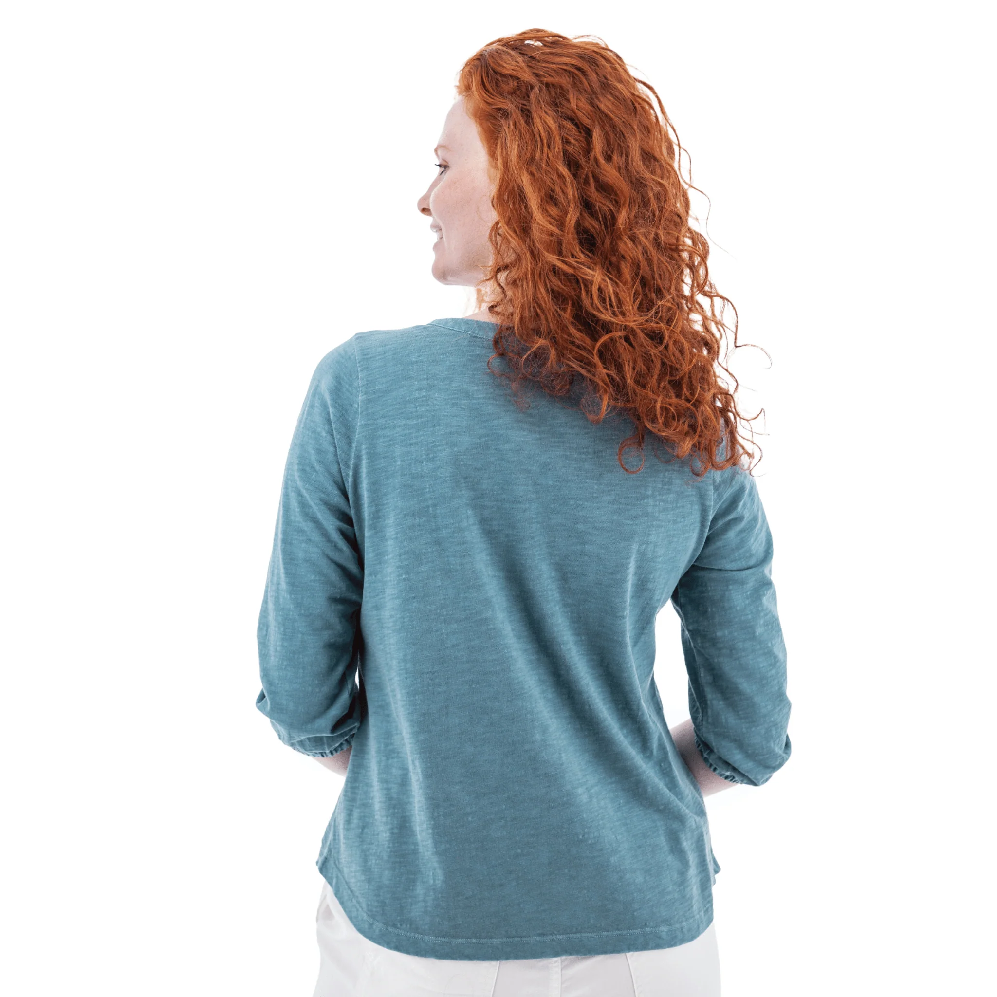 Old Ranch Women's Este Organic Cotton V Neck Henley Top - Provinial Blue - Image 3