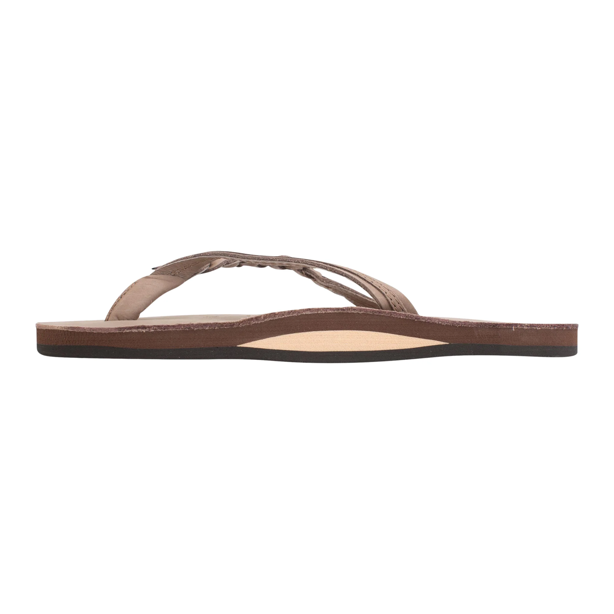 Rainbow Sandals Women's Flirty Braidy Single Layer Premium Leather Half Inch Narrow Strap With Braid Flip Flop - Dark Brown - Image 2