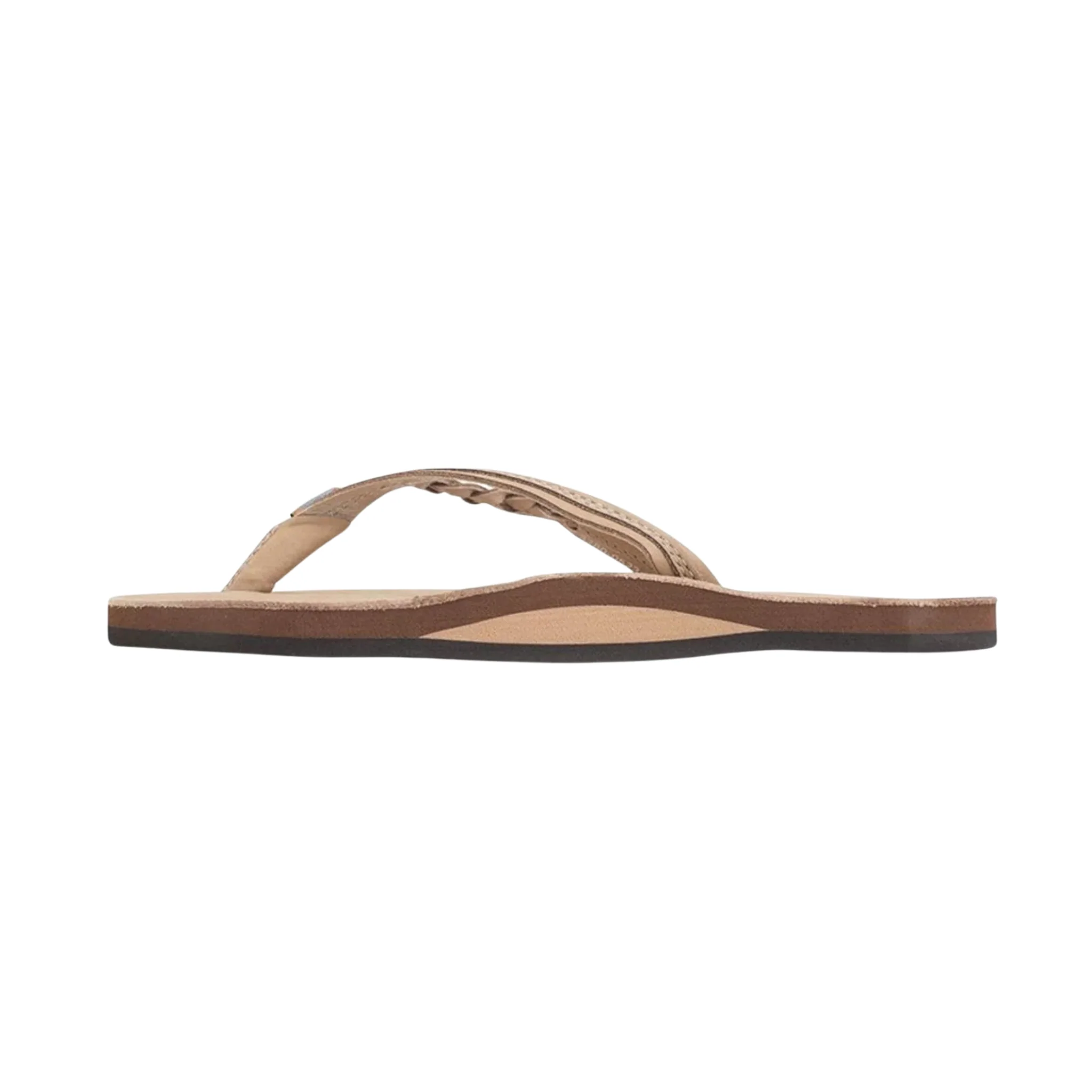 Rainbow Sandals Women's Flirty Braidy Single Layer Premium Leather Half Inch Narrow Strap With Braid Flip Flop - Sierra Brown - Image 2