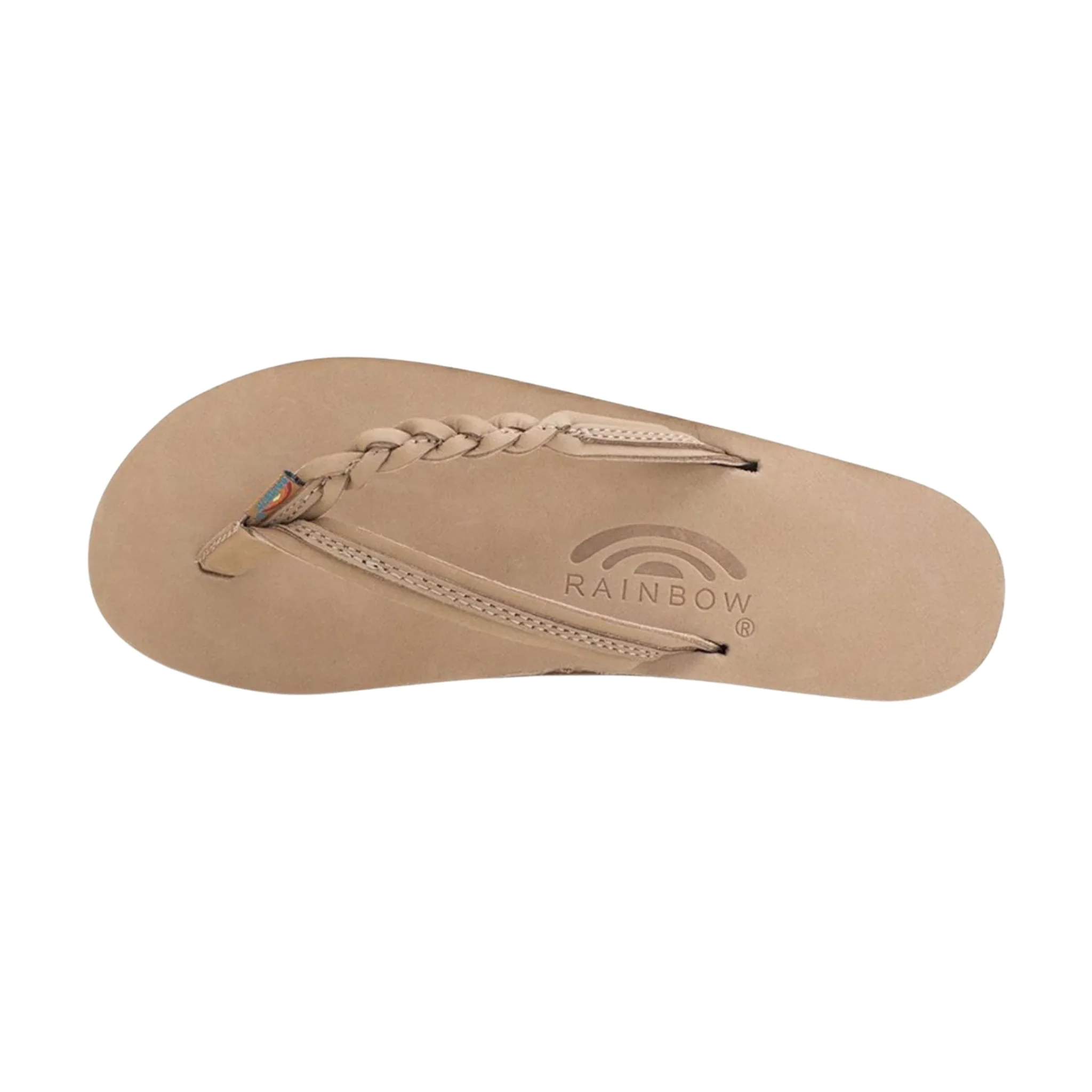 Rainbow Sandals Women's Flirty Braidy Single Layer Premium Leather Half Inch Narrow Strap With Braid Flip Flop - Sierra Brown - Image 3