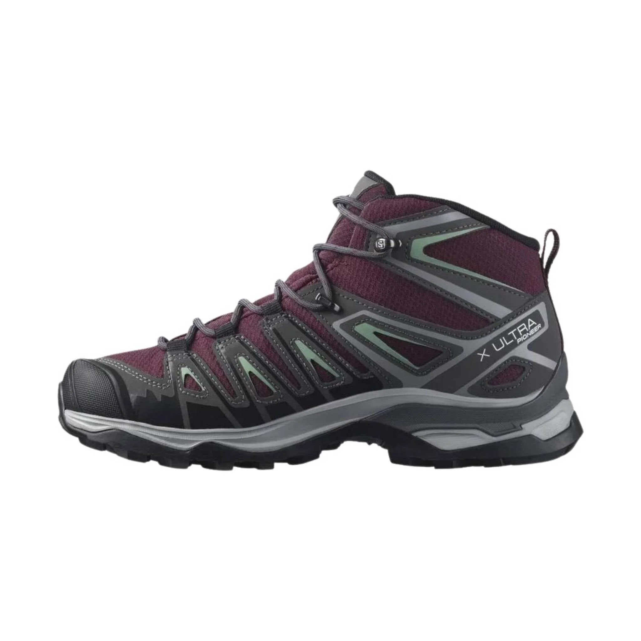 Salomon Women's X Ultra Pioneer Mid Waterproof Hiking Boots - Wine Tasting/Magnet/Granite Green - Image 2
