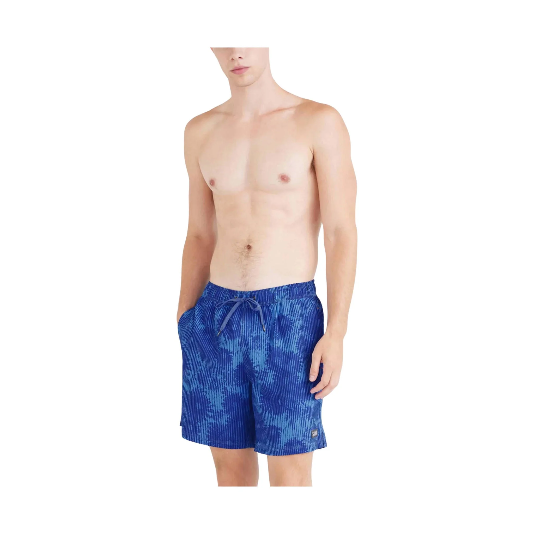 SAXX Men's Oh Bouy 2N1 7 Inch Swim Trunks - White Noise Daisy-Blue