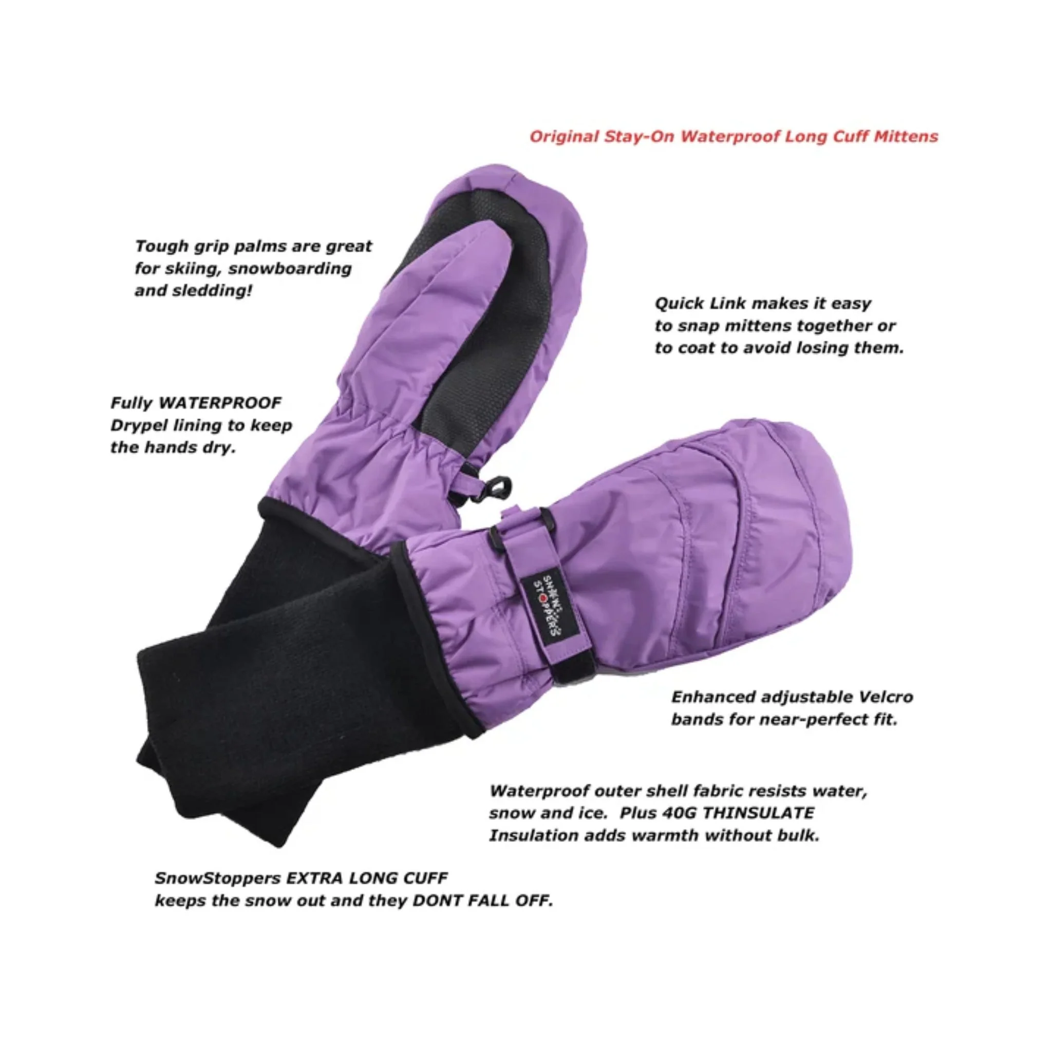 SnowStoppers Kids' Original Extended Cuff Mittens - Red - Image 3