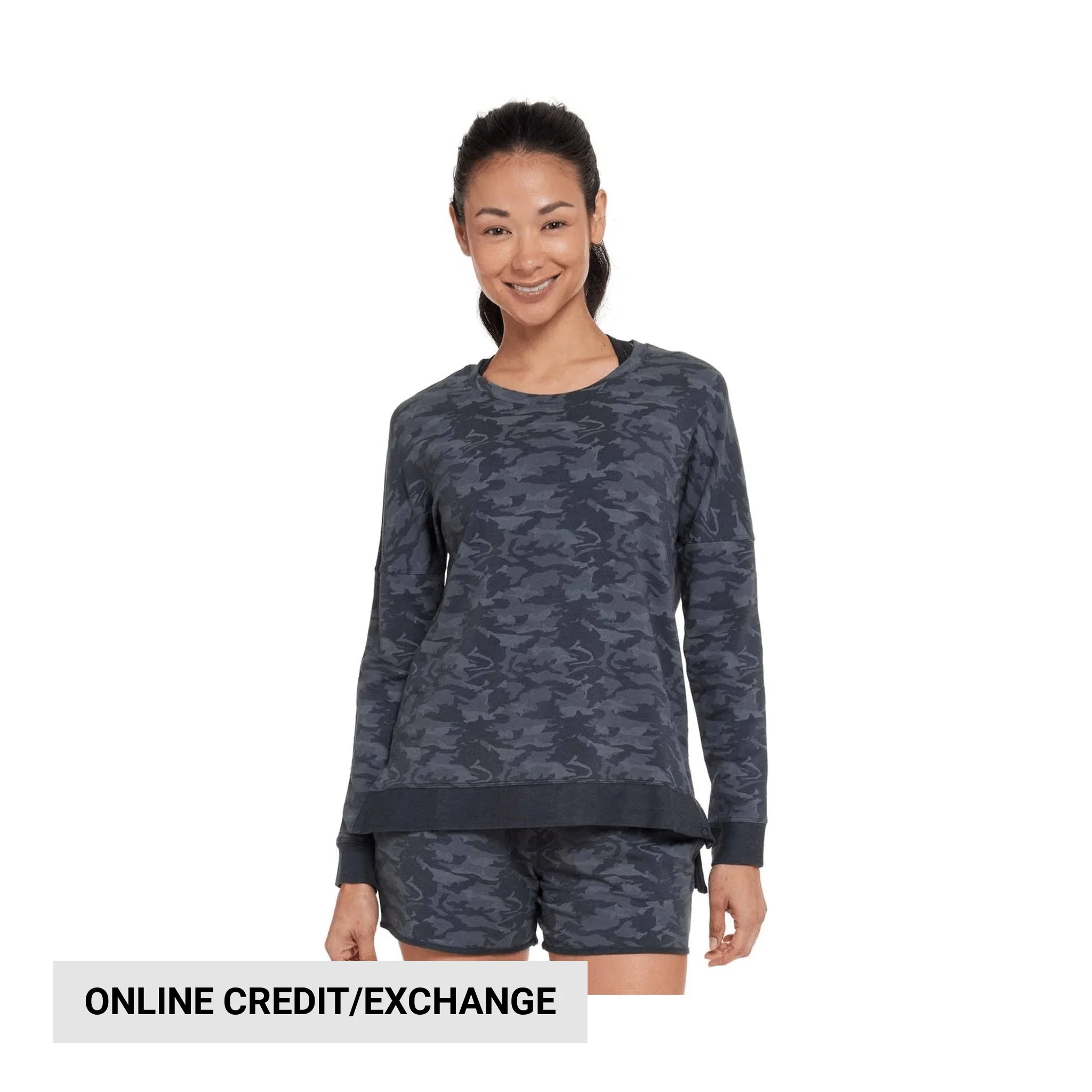 Tasc Women's Riverwalk French Terry Casual Sweatshirt - Gunmetal Camo