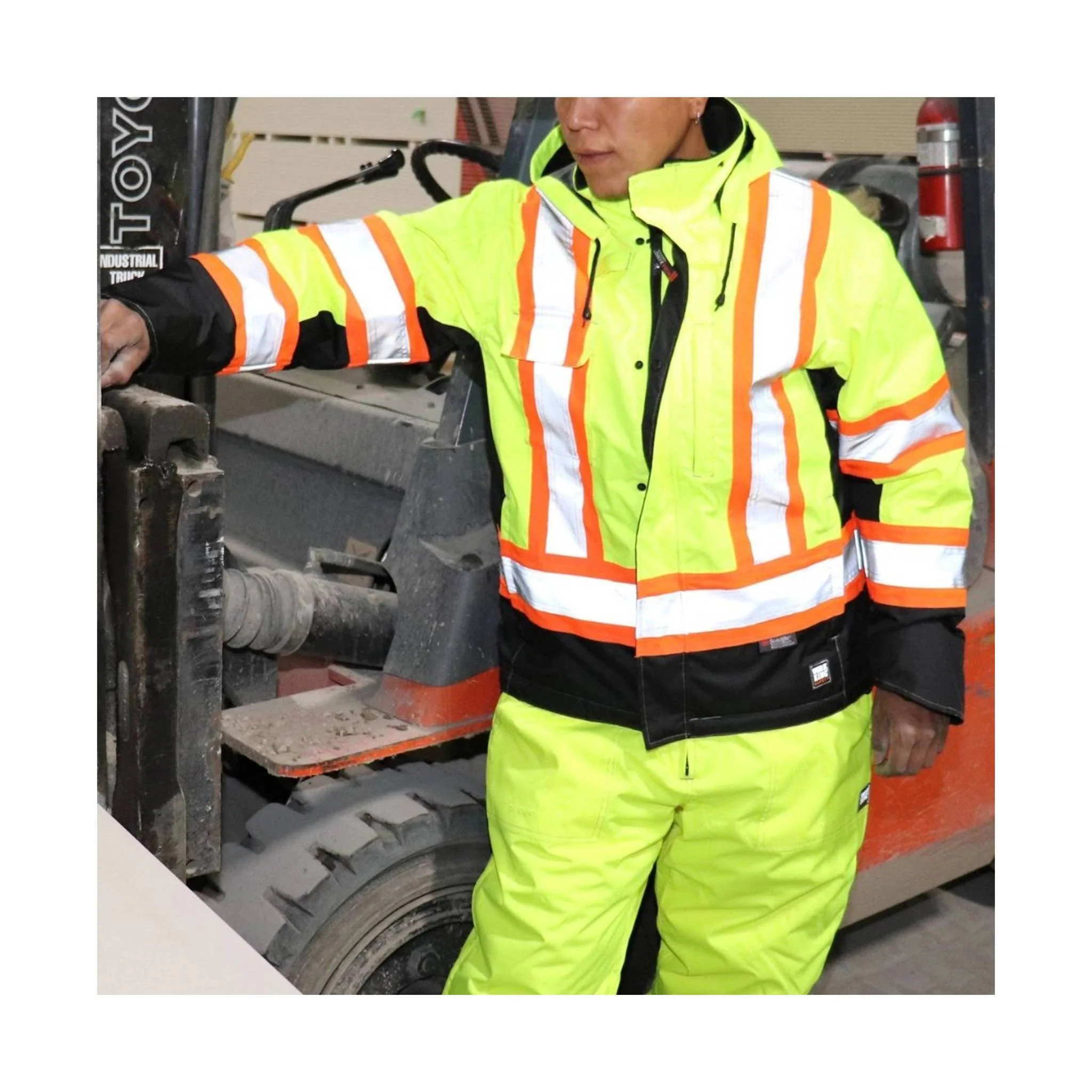 Tough Duck Men's Fleece Lined Safety Jacket - Fluorescent Green - Image 3