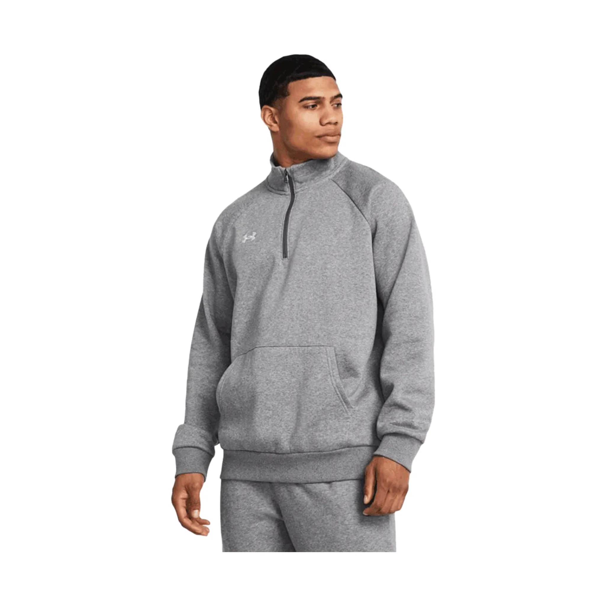 Under Armour Men's Rival Fleece Quarter Zip - Castlerock Light Heather/White