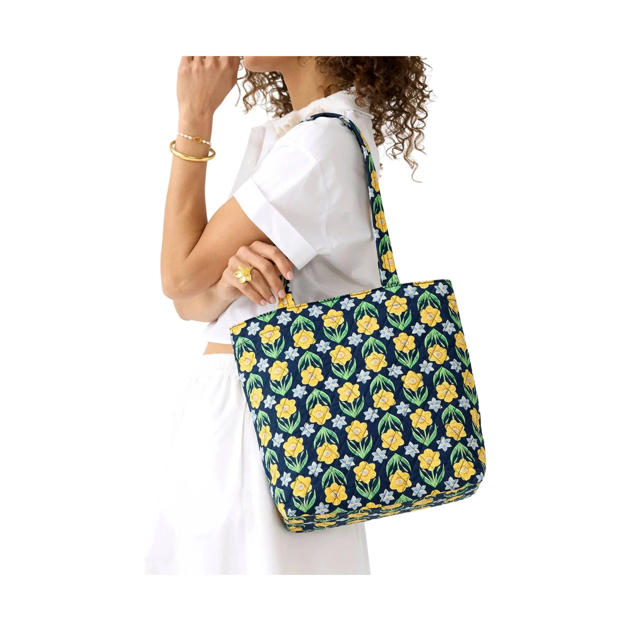 Vera Bradley Small Original Zip Tote Bag - Daffodils In Premium Cotton - Image 4
