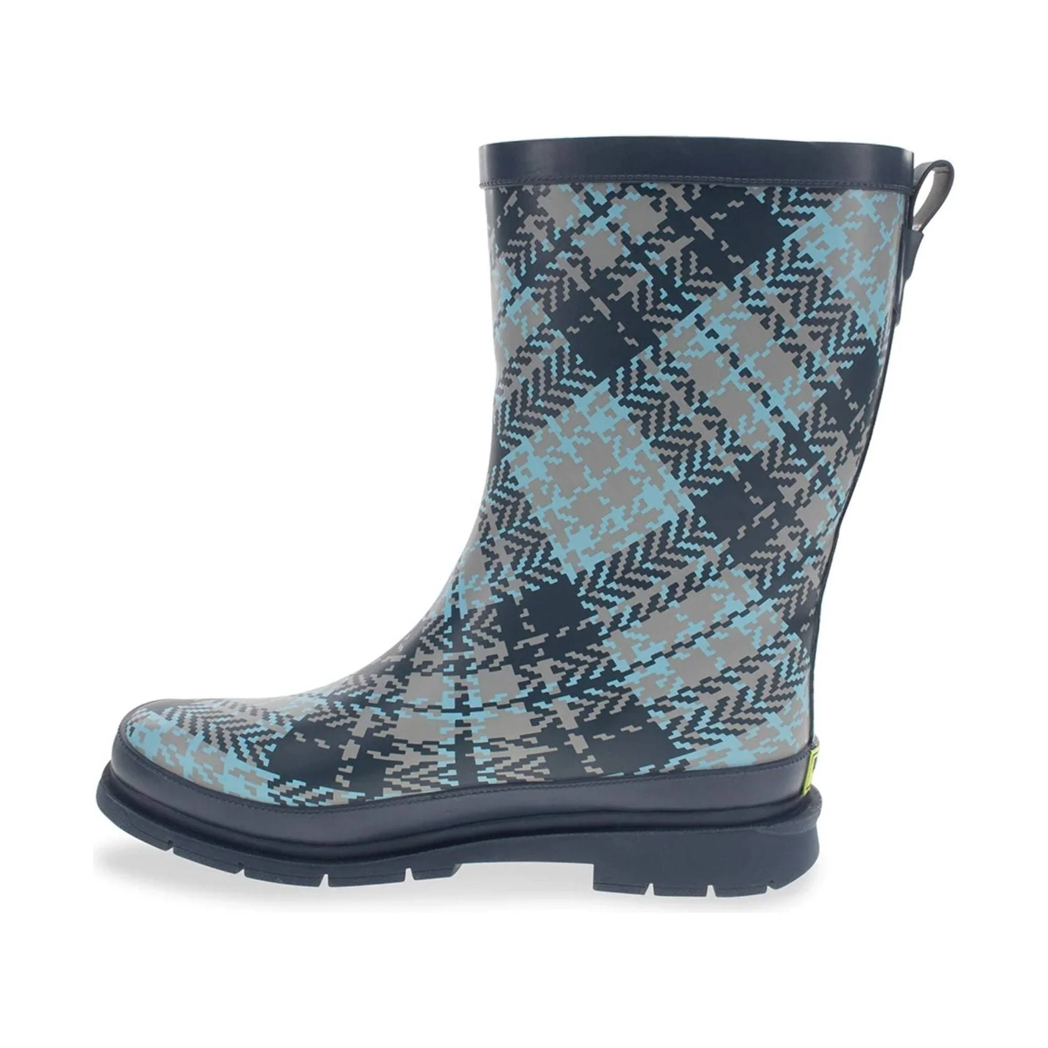 Western Tweed Plaid Faux Fur Mid Rain Boot - Blue Plaid - Image 2