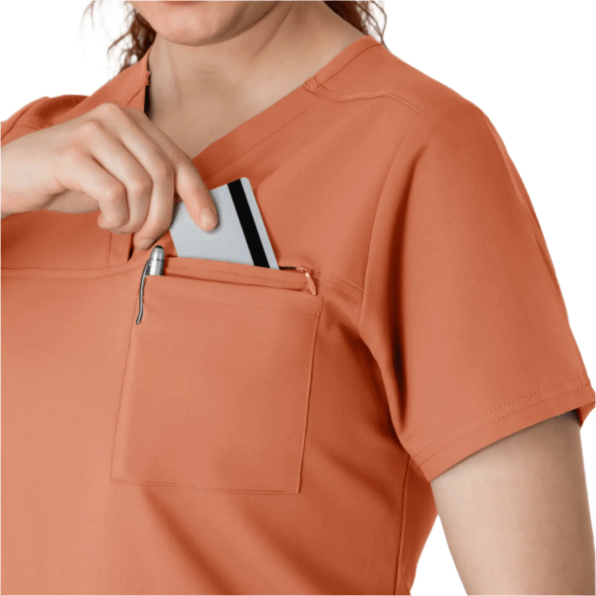 Wink Women's Thrive V Neck Tuck In Scrub Top - Terra Cotta - Image 4