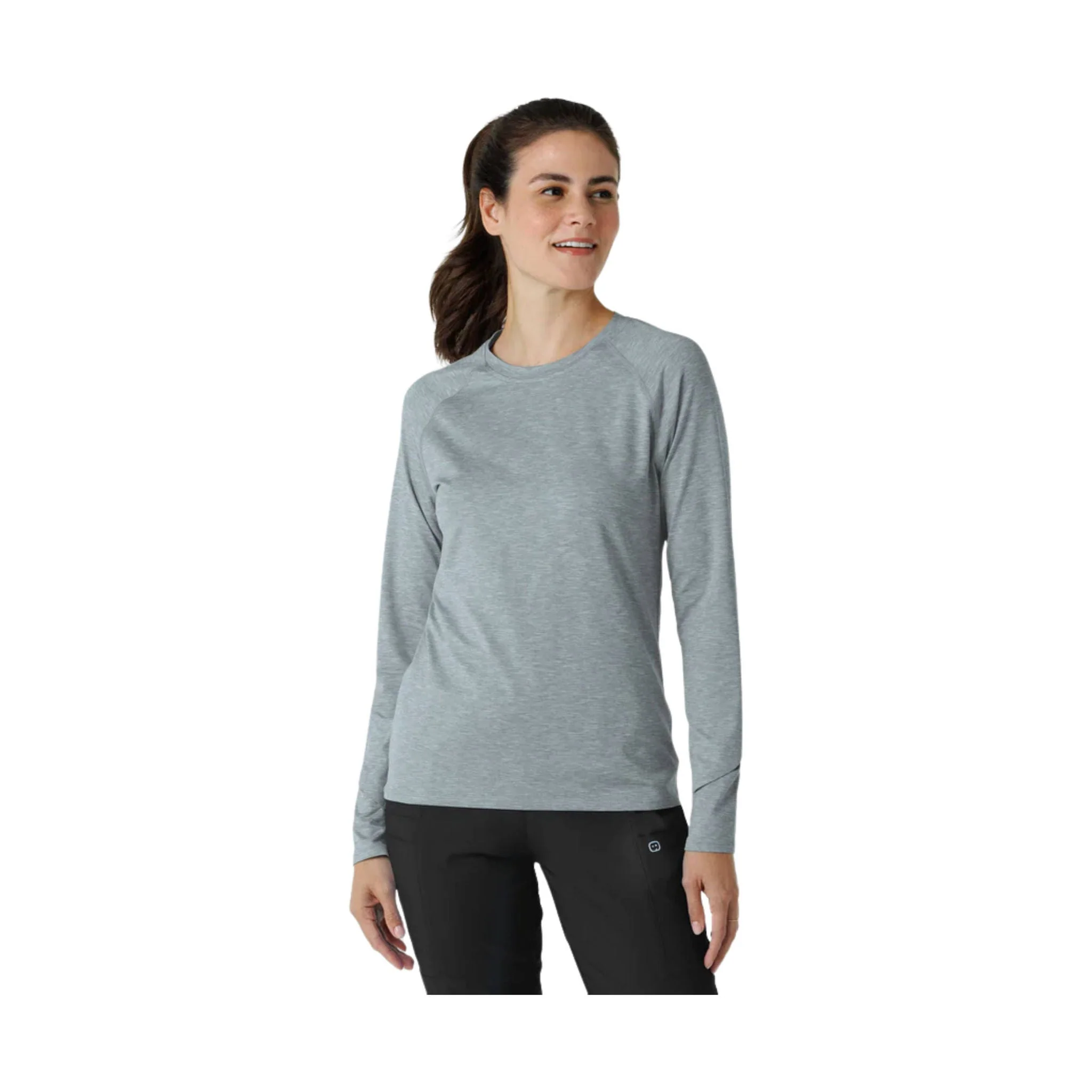 Wink Women's Watch Window Long Sleeve Underscrub Top - Pewter Heather
