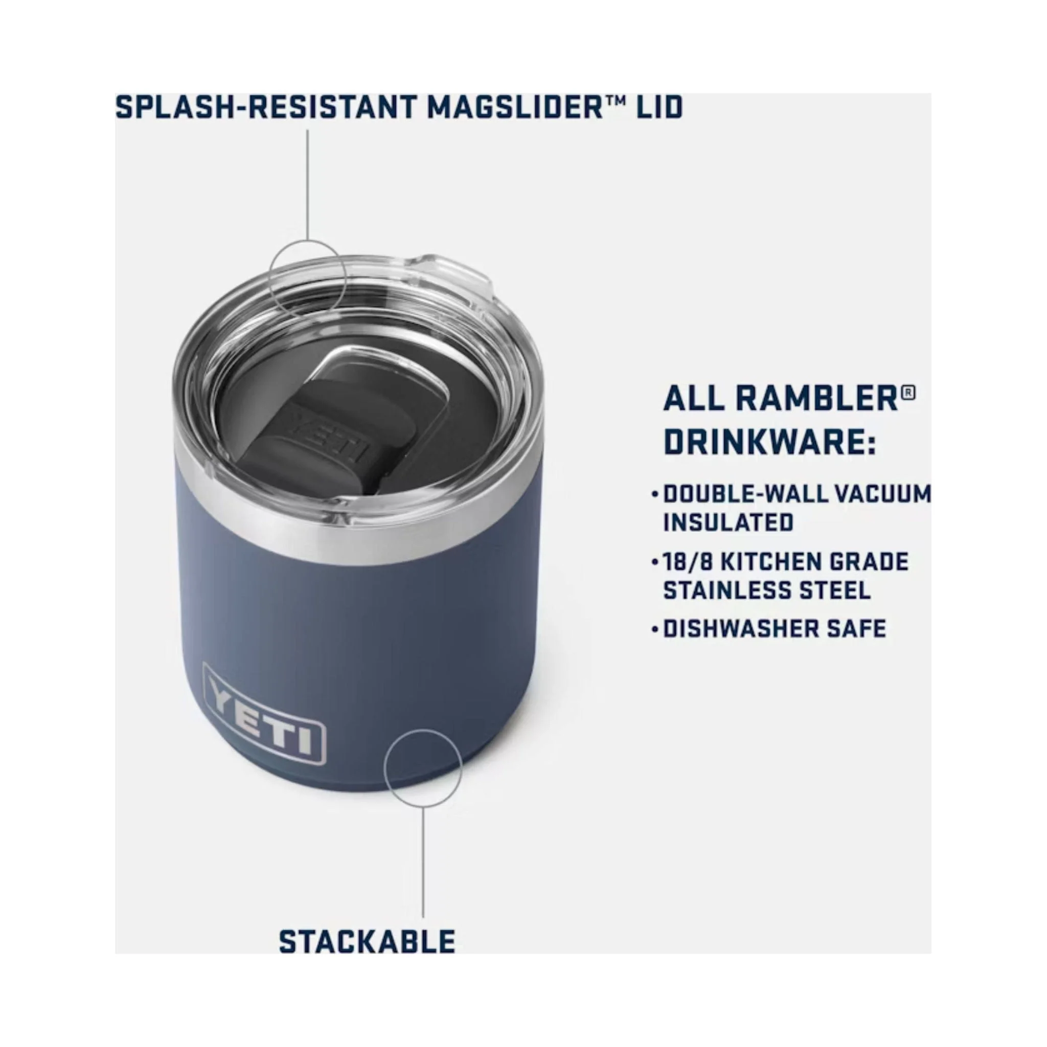 YETI Rambler 10 oz Stackable Lowball With Magslider Lid - Navy - Image 3