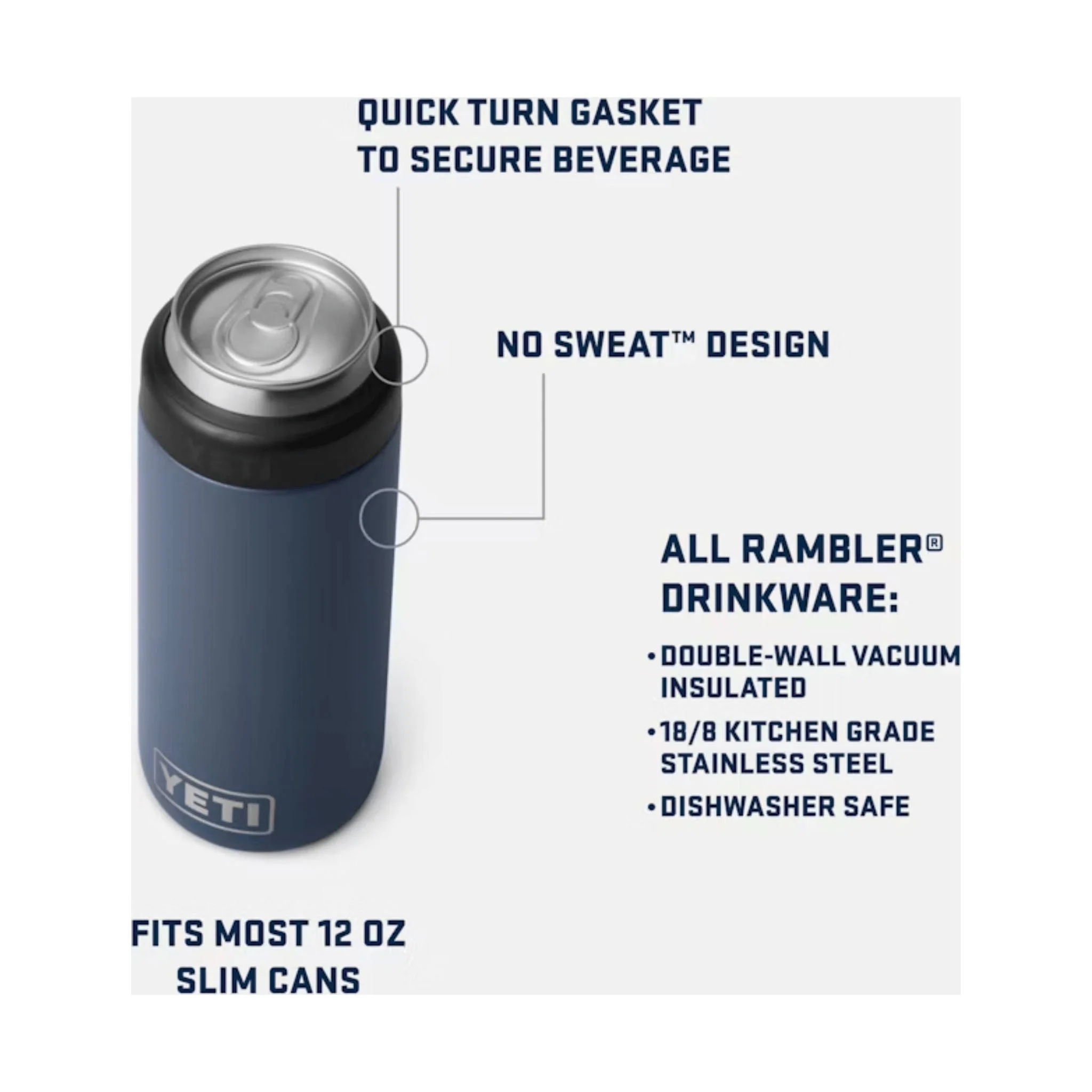 YETI Rambler 12 oz Colster Slim Can Cooler - Navy - Image 3