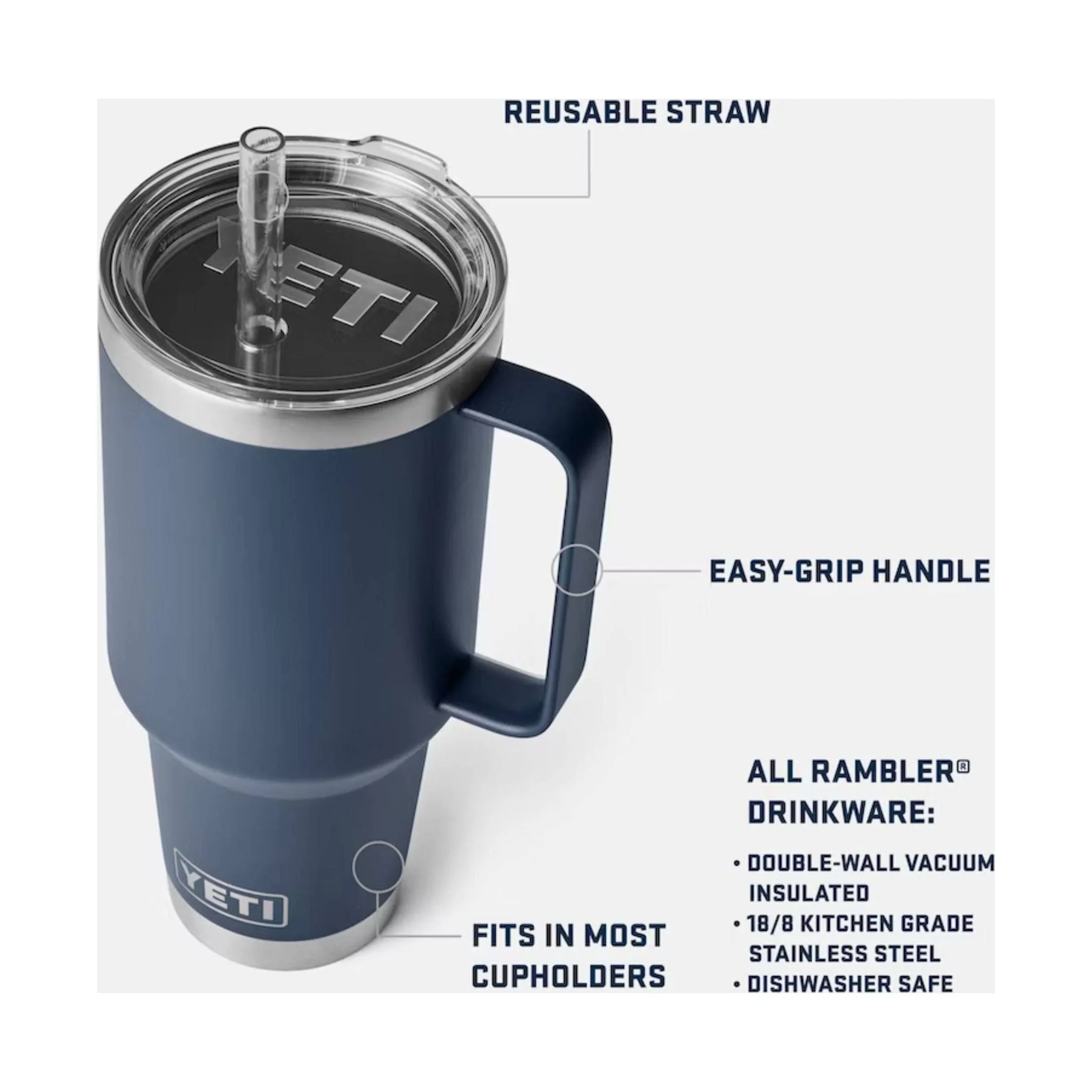YETI Rambler 42 oz Straw Mug - Navy - Image 4
